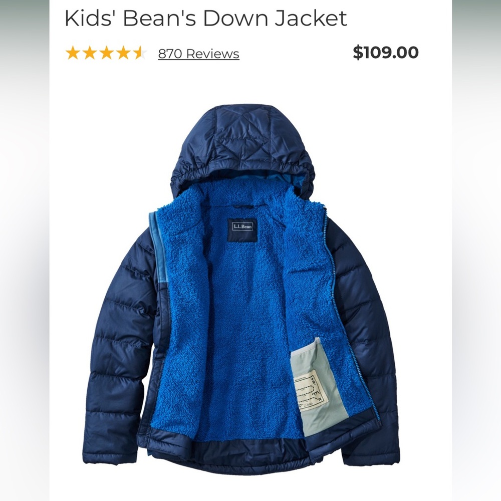 L.L. Bean Boys Down Fleece lined Coat